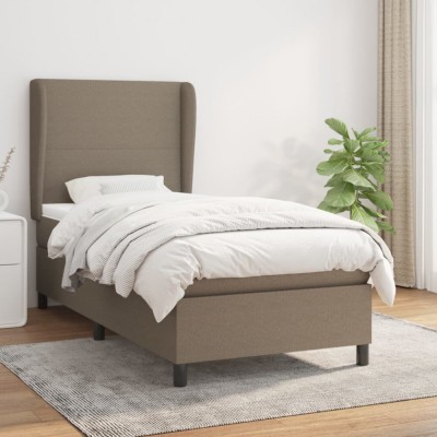 Gossi pat box spring cu saltea, gri taupe, 80x200 cm, textil foto
