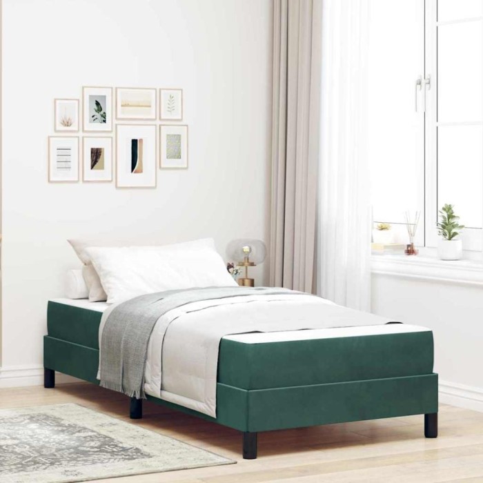 vidaXL Pat boxspring cu saltea Verde &icirc;nchis 90 x 200 cm Catifea 3398668