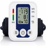 Cumpara ieftin Tensiometru de Brat Digital, Ecran LCD Mare, Masurare Tensiune si Puls, Detectare Puls Neregulat, Manseta Reglabila, USB, Albastru/Alb