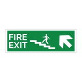 Indicator evacuare FIRE EXIT cu scară și săgeată dreapta sus