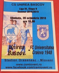 Program meci fotbal &amp;quot;UNIREA&amp;quot; BASCOV - FC UNIVERSITATEA CRAIOVA 1948 (20.10.2018) foto