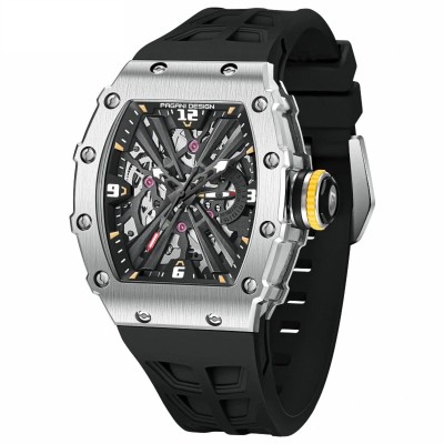 PAGANI DESIGN PD-1738 Ceas Barbati Skeleton Quartz 2025 Safir, Curea Silicon, Rezistent 100m, Luxury foto