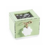 Cumpara ieftin Cutie pliculete ceai sticla lemn verde alb vintage 10 x 9,5 x 7 H