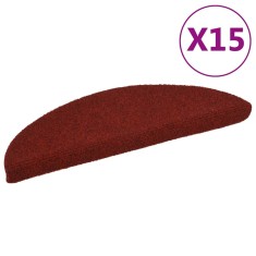 Covorașe pentru scări autoadezive, 15 buc., 56x17x3 cm, roșu bordeaux, semirotunde