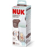 Biberon Perfect Match NUK, cu tetină M din silicon moale, 260 ml, de la 3 luni, fără BPA, Anti-Colici, cu Controlul Temperaturii, model Winnie The Poo