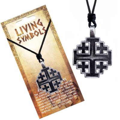 Colier din șnur - pandantiv din metal, cruce de la Ierusalim foto