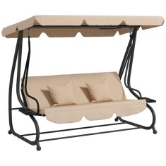 Balansoar gradina, 3 locuri, maro deschis, 200x120x164 cm, functie pat, max 340 kg, Tripoli GartenVIP DiyLine foto