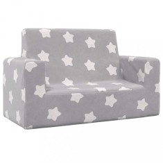 vidaXL Canapea pentru copii 2 locuri, gri deschis cu stele, pluș moale 4104796