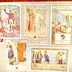 A599-I-Set 5 Carti Postale vechi grafica comica deosebita color anii 1900.