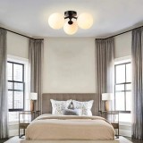 Cumpara ieftin Lustra moderna cu 3 brate si globuri albe din sticla, dulie E27, culoare corp negru, diametru 40cm