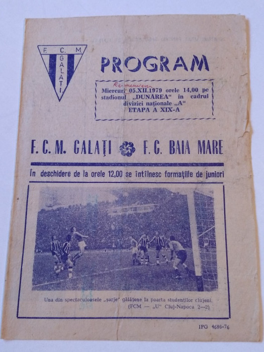 Program meci fotbal FCM GALATI - FC BAIA MARE (05.12.1979)