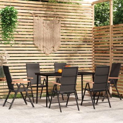 vidaXL Set de servit masa pentru grădină, 7 piese, negru foto