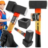 Ciocan din cauciuc cu cap dreptunghiular, 2000 g negru, maner din lemn, Verke