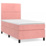 Cumpara ieftin Pat box spring cu saltea, roz, 100x200 cm, catifea