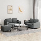 vidaXL Set de canapele cu perne, 3 piese, gri &icirc;nchis, textil