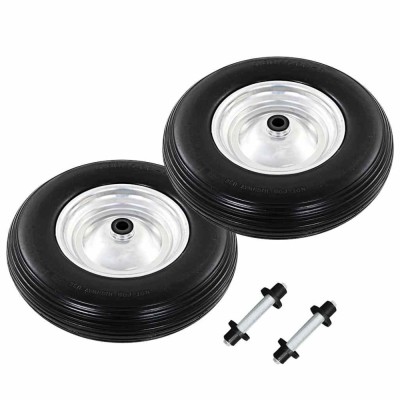 vidaXL Roți de roabă cu osie, 2 buc, 4.00-8, PU solid, 390 mm 142979 foto