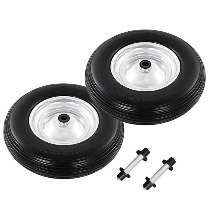 vidaXL Roți de roabă cu osie, 2 buc, 4.00-8, PU solid, 390 mm 142979