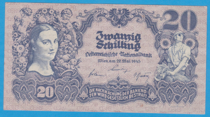 (4) BANCNOTA AUSTRIA - 20 SCHILLING 1945 (29 MAI 1945)