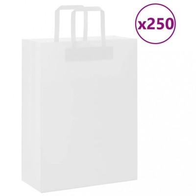 vidaXL Pungi de h&amp;acirc;rtie 250 buc cu m&amp;acirc;nere albe 26x12x35 cm foto