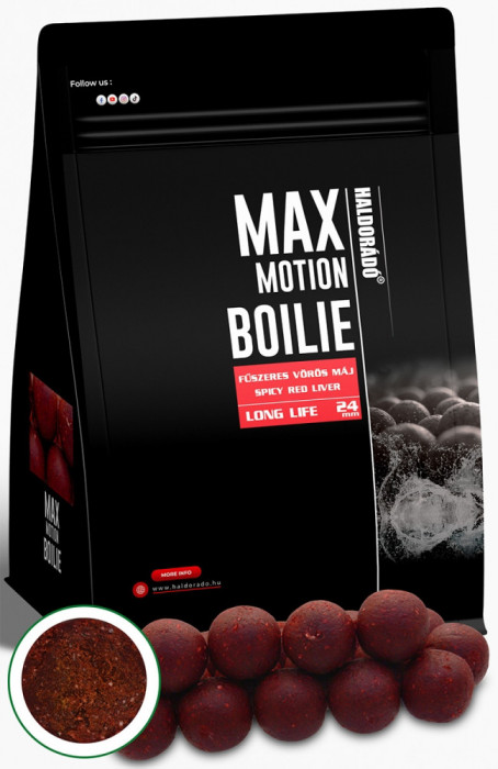 Haldorado - Boilies-uri Max Motion Boilie Long Life 24mm, 800g - Ficat rosu condimentat