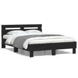 Cadru pat Gossi negru 135x190 cm cu tablie, lemn prelucrat. Suport excelent, lamele robuste. Pat dormitor