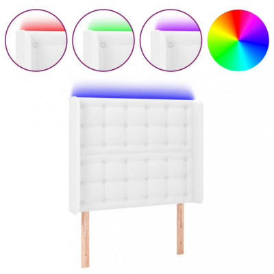 Tăblie de pat cu LED, alb, 83x16x118/128 cm, piele ecologică foto