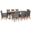 Set mobilier de exterior, 9 piese, gri, poliratan, lemn acacia, vidaXL