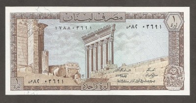 LIBAN █ bancnota █ 1 Livre █ 1980 █ P-61c █ UNC █ necirculata foto
