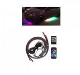 Kit Banda LED RGB Digital Auto 12V, Aplicatie, 2x90cm + 2x120cm, Multicolor Flow, Telecomanda, Montaj Sub Masina ALM