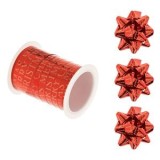 Panglică roșie Merry Christmas, 10m x 10mm, cu 3 fundițe, CMCLASS