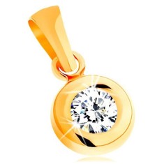 Pandantiv din aur galben de 14K - zirconiu rotund, transparent, intr-o montura lucioasa rotunda foto