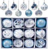 Set de 12 globuri de Craciun Gxhong, plastic, albastru, 6 cm