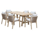Cumpara ieftin Set de gradina masa si scaune 7 bucati Malibu, lemn de salcam natural, material textil bej