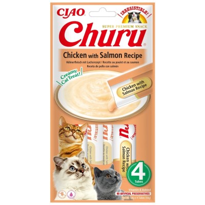 Churu, Recompense Cremoase pentru Pisici, Reteta Pui cu Somon, 4x14g foto