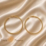 Cumpara ieftin Cercei Solene , cercei rotunzi mari cu textura fina, placaj triplu cu aur 14K, 5 cm