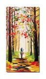 Tablou pictat manual, Calaret prin padure, 80x40cm ulei pe panza in cutit efect 3D