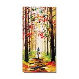 Tablou pictat manual, Calaret prin padure, 80x40cm ulei pe panza in cutit efect 3D