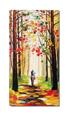 Tablou pictat manual, Calaret prin padure, 80x40cm ulei pe panza in cutit efect 3D foto