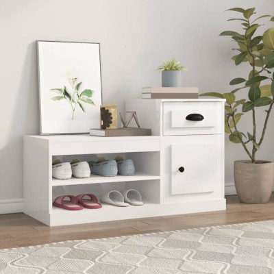 vidaXL Pantofar, alb extralucios, 100x42x60 cm, lemn prelucrat foto