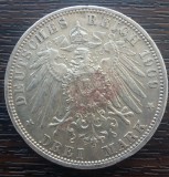 (A761) MONEDA DIN ARGINT GERMANIA, PRUSIA - 3 MARK 1909, LIT. A, WILHELM II, Europa