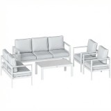 Outsunny Mobilier de Grădină din Aluminiu cu Canapea 3 Locuri, 2 Fotolii și Masă pentru Exterior, Alb | Aosom Romania