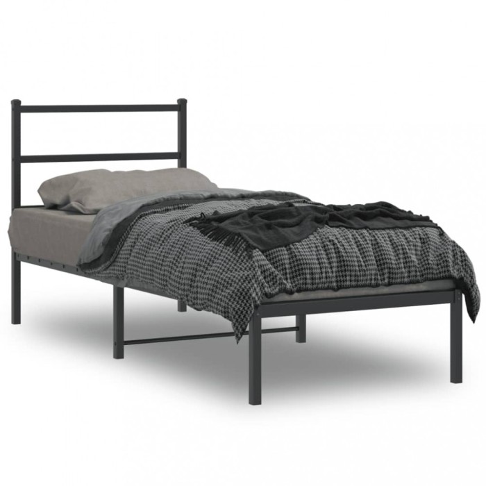 vidaXL Cadru de pat metalic cu tăblie, negru, 75x190 cm 355355