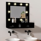 Dulap cu oglindă și LED, negru, 60x31,5x62 cm