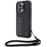 Husa BMW iPhone 15 Pro Max Signature Leather Wordmark Cord, negru mat, BMHCP15X23RMRLK
