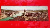 F969T-Carte postala veche cca 1920- Zurich cu Alpii elvetieni-Panorama generala- Vedere cu carte dubla 14/9 cm x 2 pliabila stare buna.