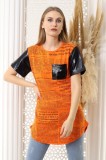 P769-1919 Tricou casual cu print ziar si accesorizat cu vinil