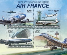 AFRICA CENTRALA 2013 - Aeronave, Air France, aniversare 80 de ani/set complet-colita + bloc MNH ( 2 imagini)