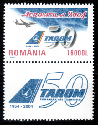 Romania 2004, LP 1646 a, TAROM 50 de ani, cu vinieta jos, MNH! RAR! foto