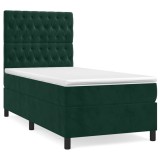 Cumpara ieftin Pat box spring cu saltea, verde inchis, 90x200 cm, catifea