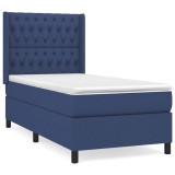 Cumpara ieftin Pat box spring cu saltea, albastru, 90x190 cm, textil
